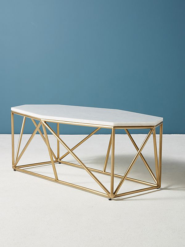 Octagon White Marble Top Coffee Table 4