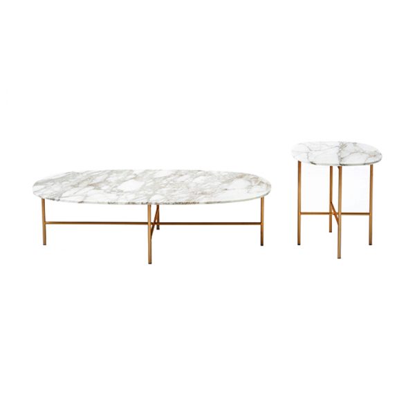 Oval Marble Coffee Table Set For Living Room-2