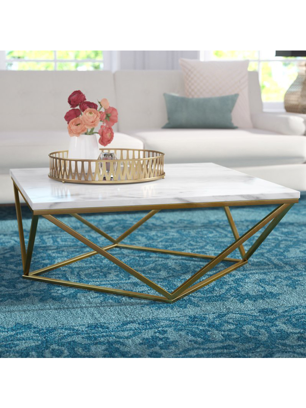 Rhombus White Coffee Table With Gold Legs 1