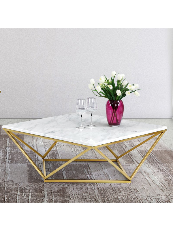 Rhombus White Coffee Table With Gold Legs 2