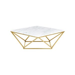 Rhombus White Coffee Table With Gold Legs-6