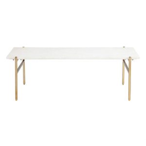 White Marble Coffee Table With Brass Base-8