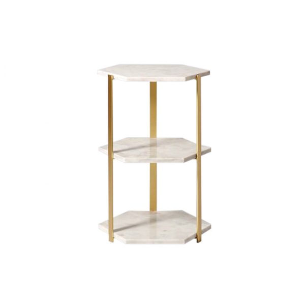 White Triple Hexagon Marble Side Table-2