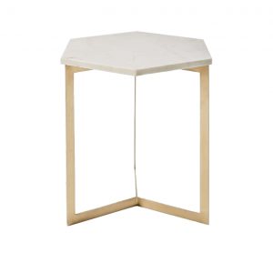 Hexagon Marble Top Side Table Brass Legs-1