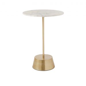 White Marble Round Side Table Brass Base-1