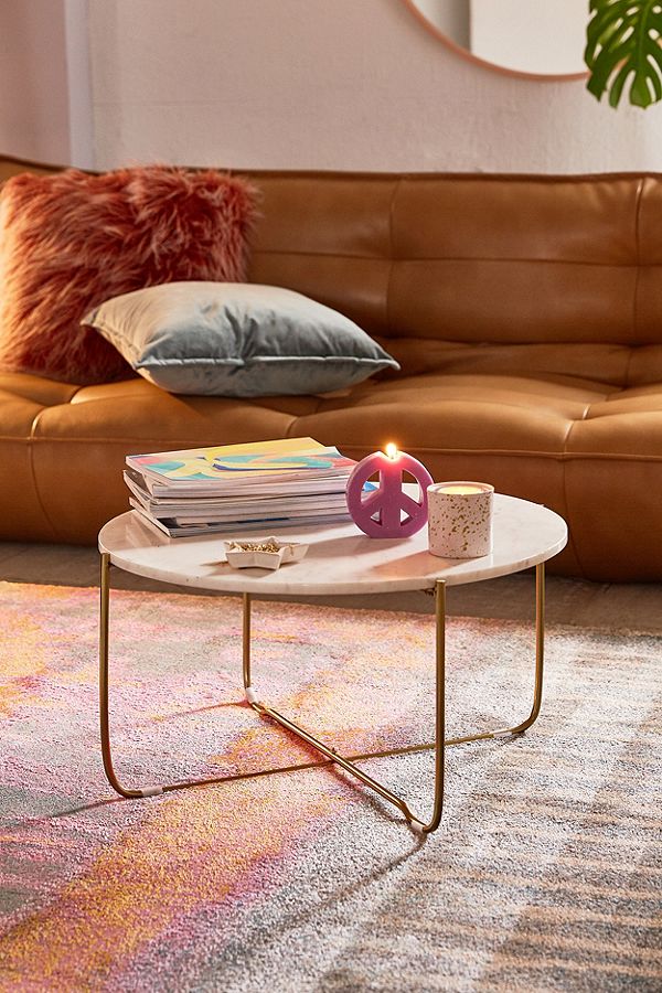 Marble Surface Coffee Table Brass Legs-7