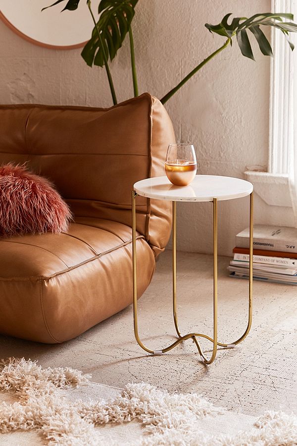 Marble Surface Side Table Brass Legs-1