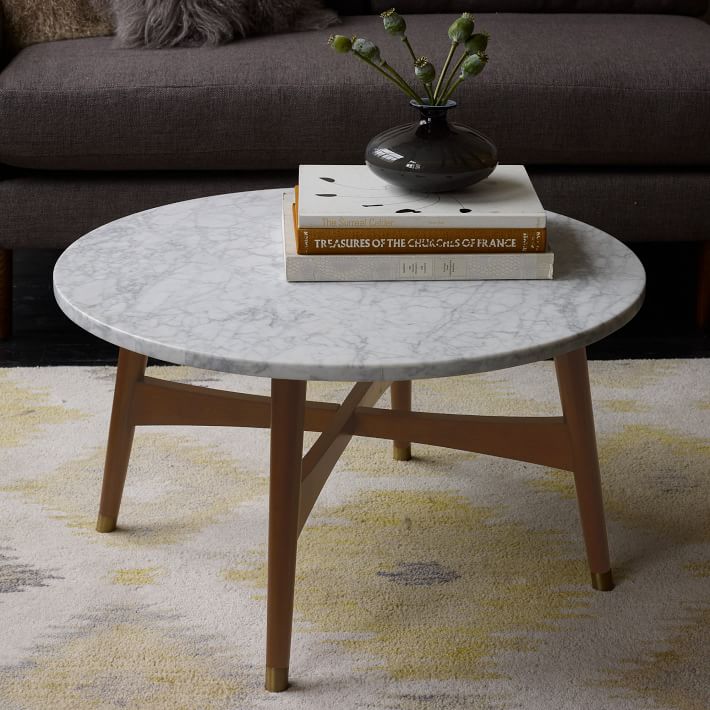 Marble Tabletop Coffee Table Wood Legs-6