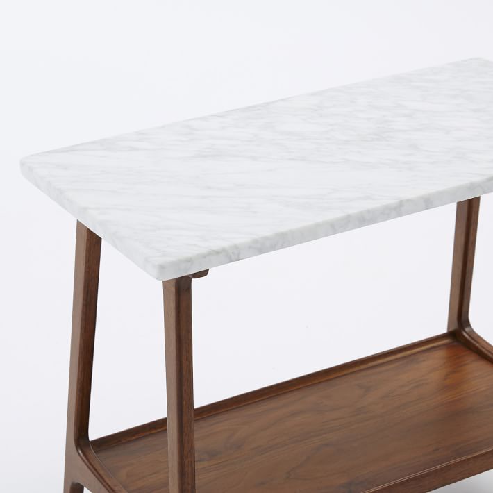 Rectangle Marble Side Table Wood Base-1