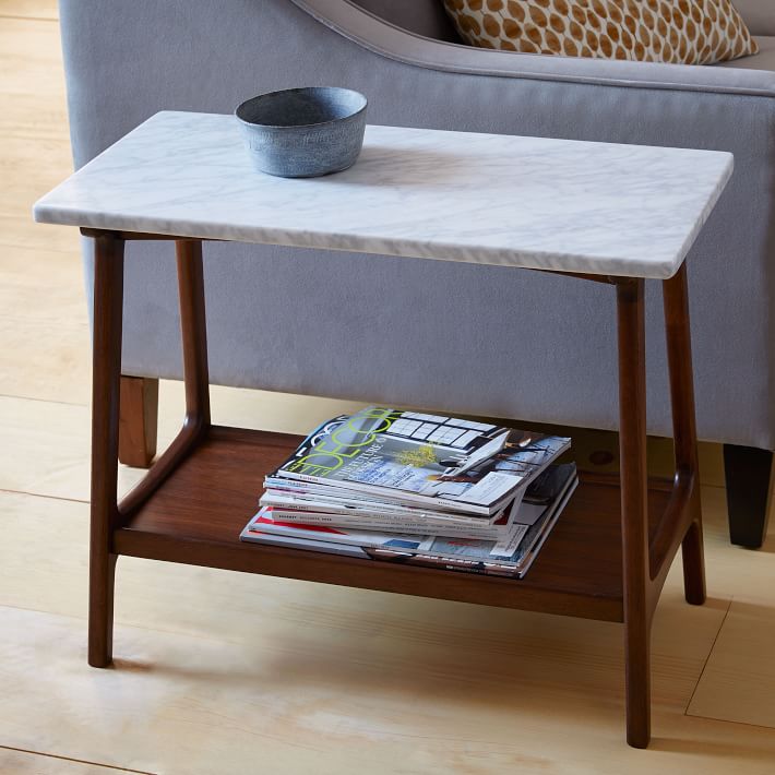 Rectangle Marble Side Table Wood Base-2