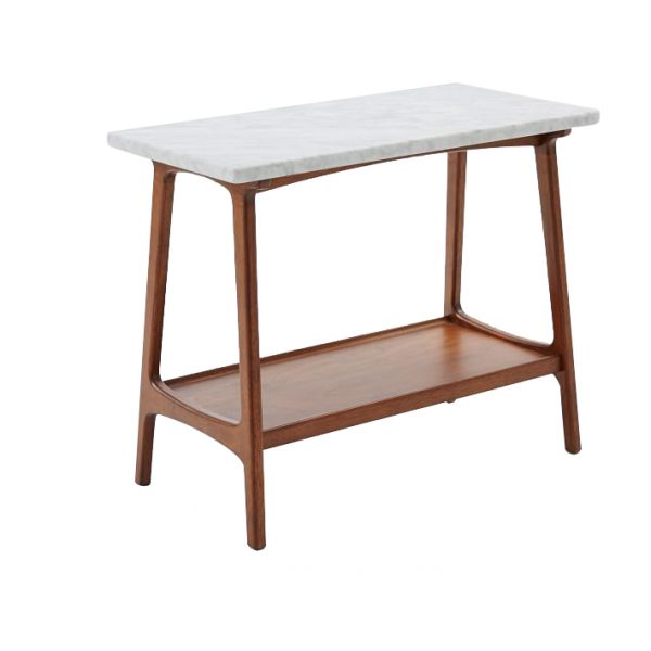 Rectangle Marble Side Table Wood Base-5