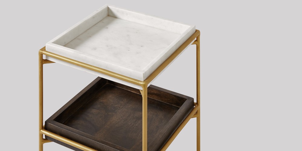 Square Marble And Wood Trays Side Table-1