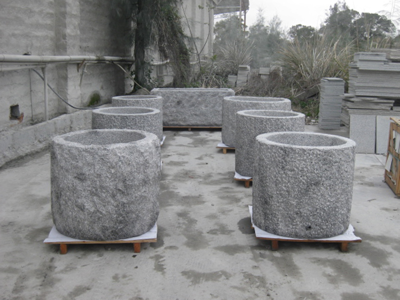 G603 Grey Granite Stone Trough Planter Customizable-5