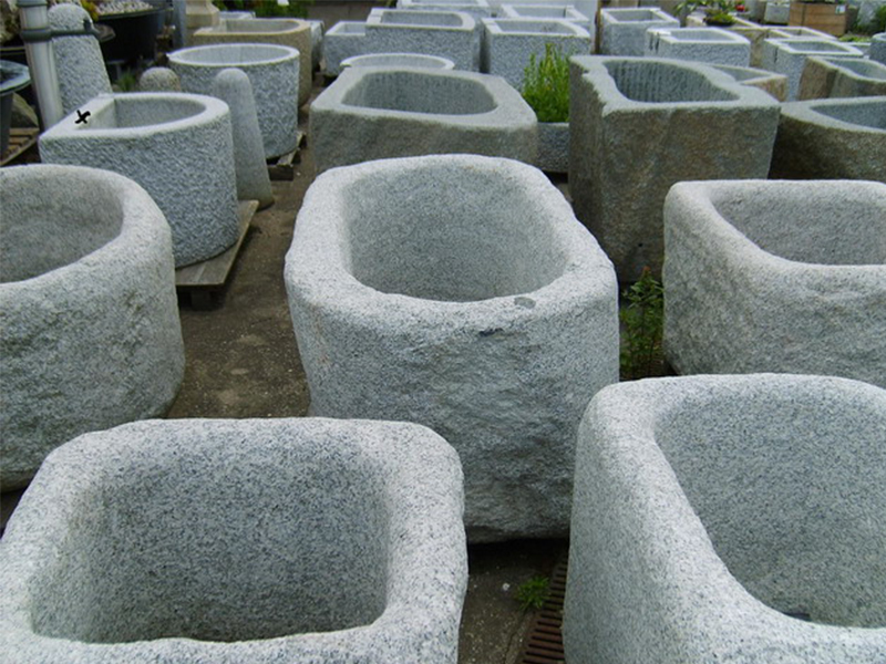 G603 Grey Granite Stone Trough Planter Customizable-8